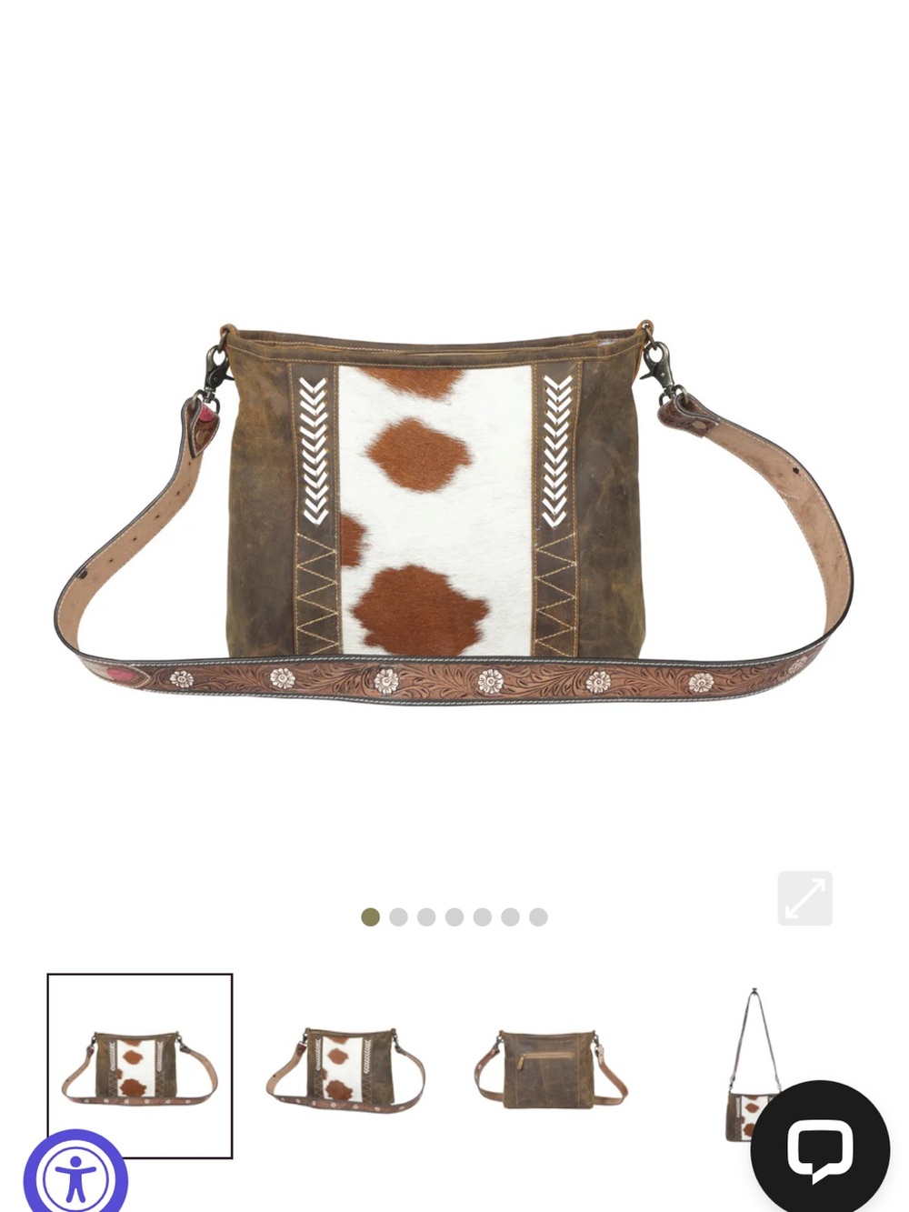 Myra Bag Brown and White Cowhide Embroidered Crossbody Tote